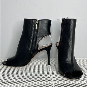 Gianvito Rossi Black Peep Toe Cut Out Heel Leather Ankle Booties size 7
